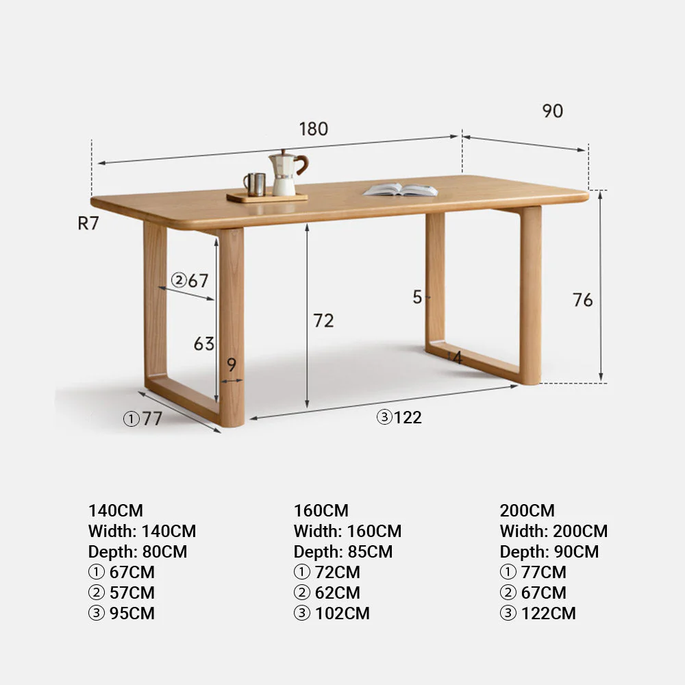 Ancona Natural Solid Ash Rectangular-Leg Dining Table - Image 13
