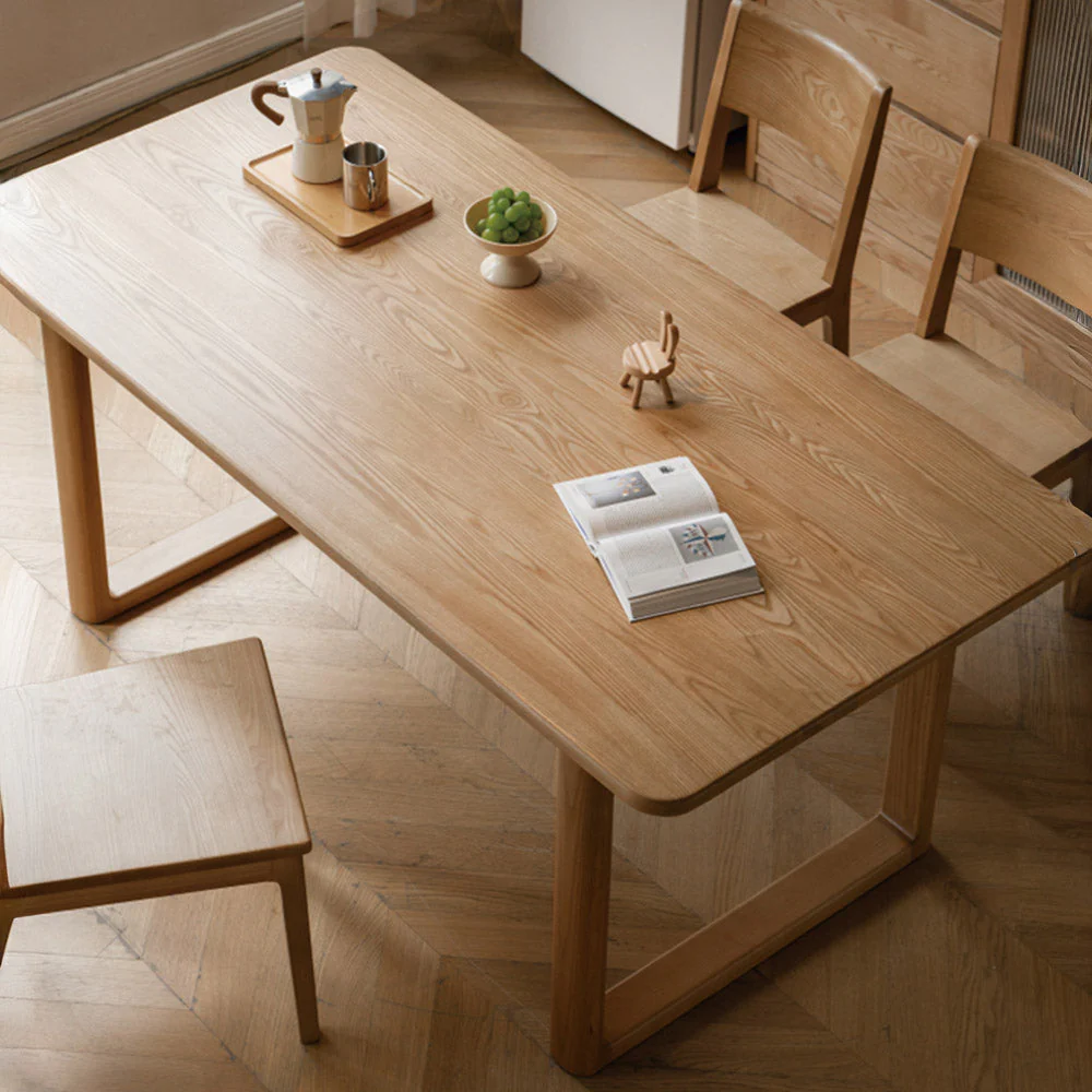 Ancona Natural Solid Ash Rectangular-Leg Dining Table - Image 3
