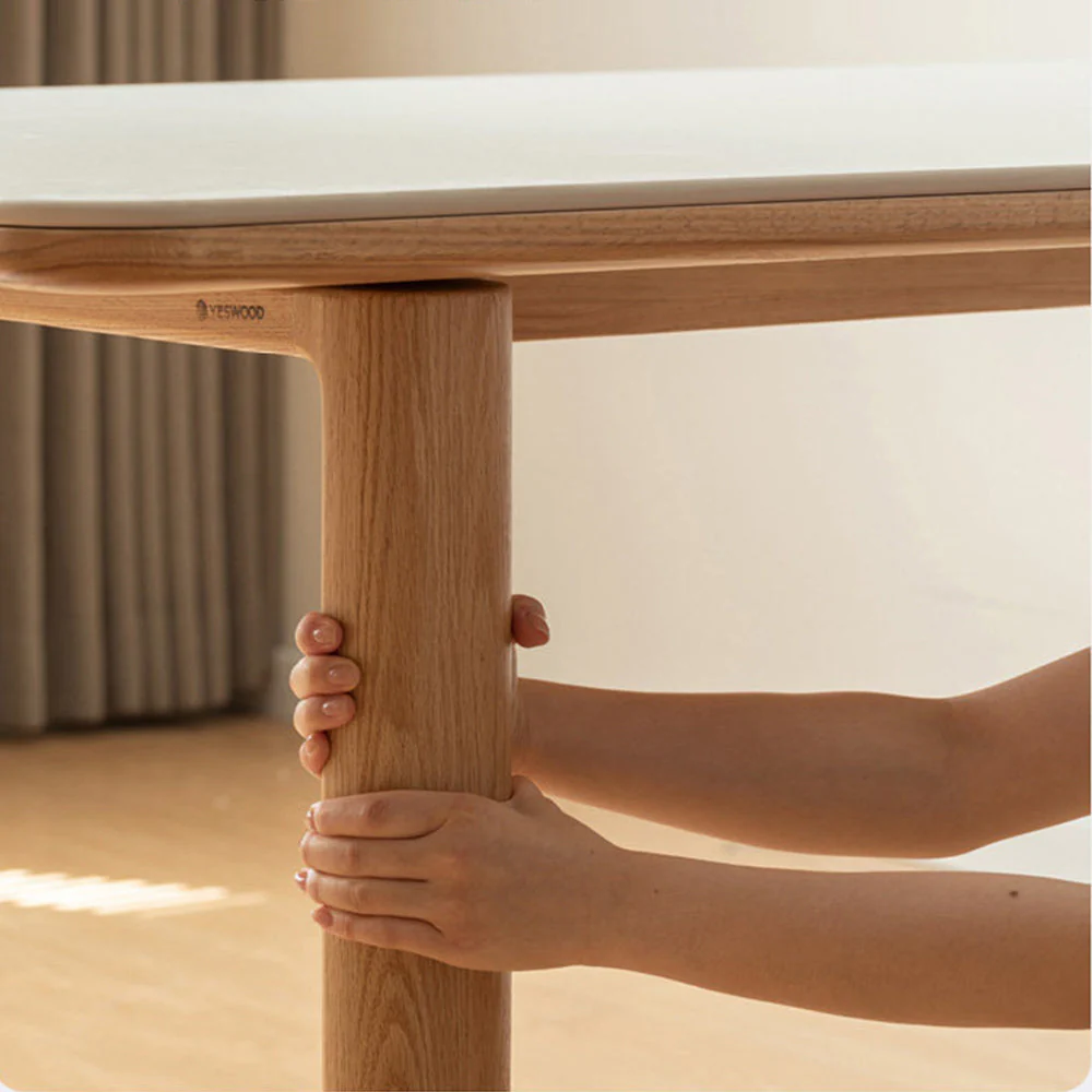 Ancona Natural Solid Oak Rectangular-Leg Dining Table with Ceramic Top - Image 6