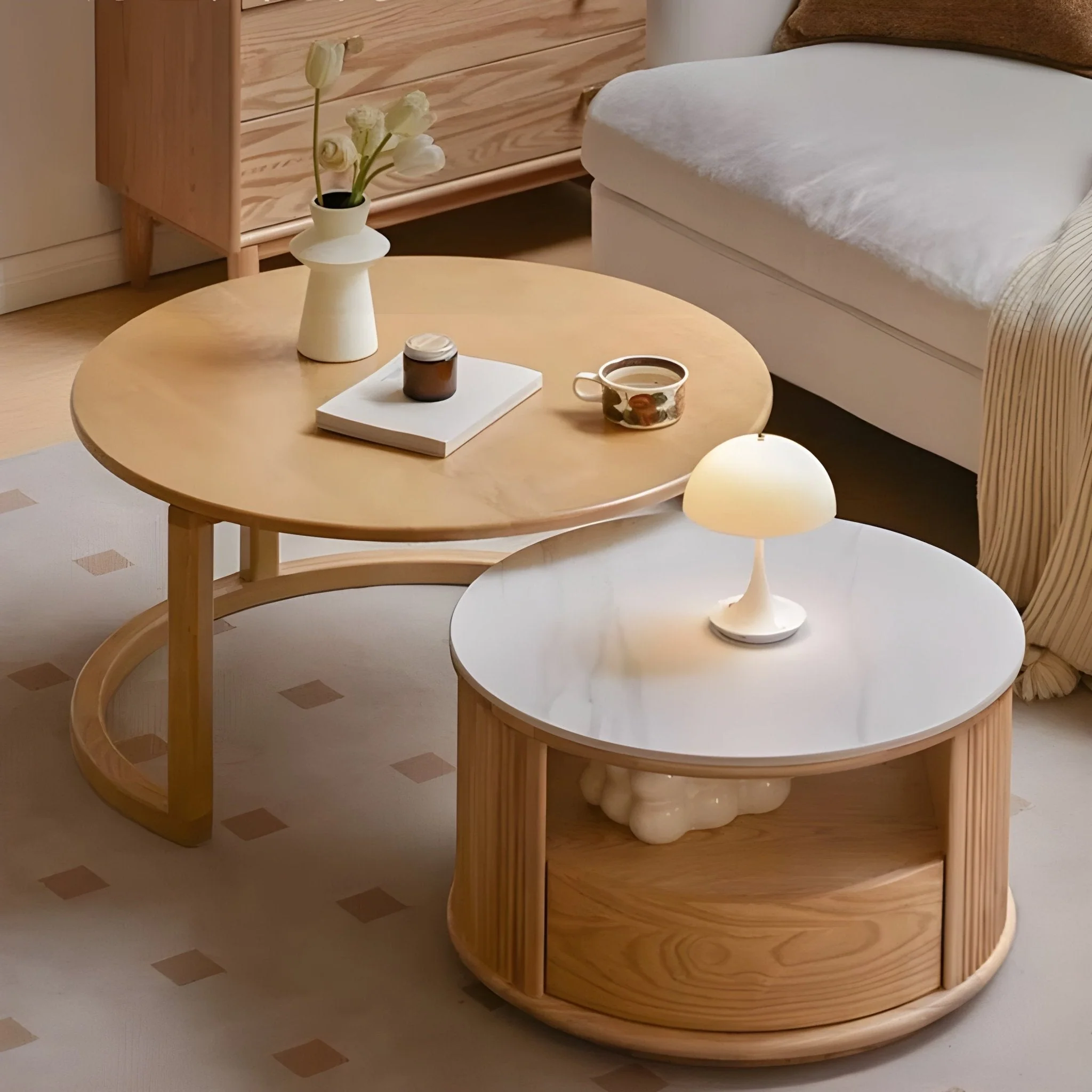 Anders Natural Solid Ash Coffee Table Set Design Three - Image 2