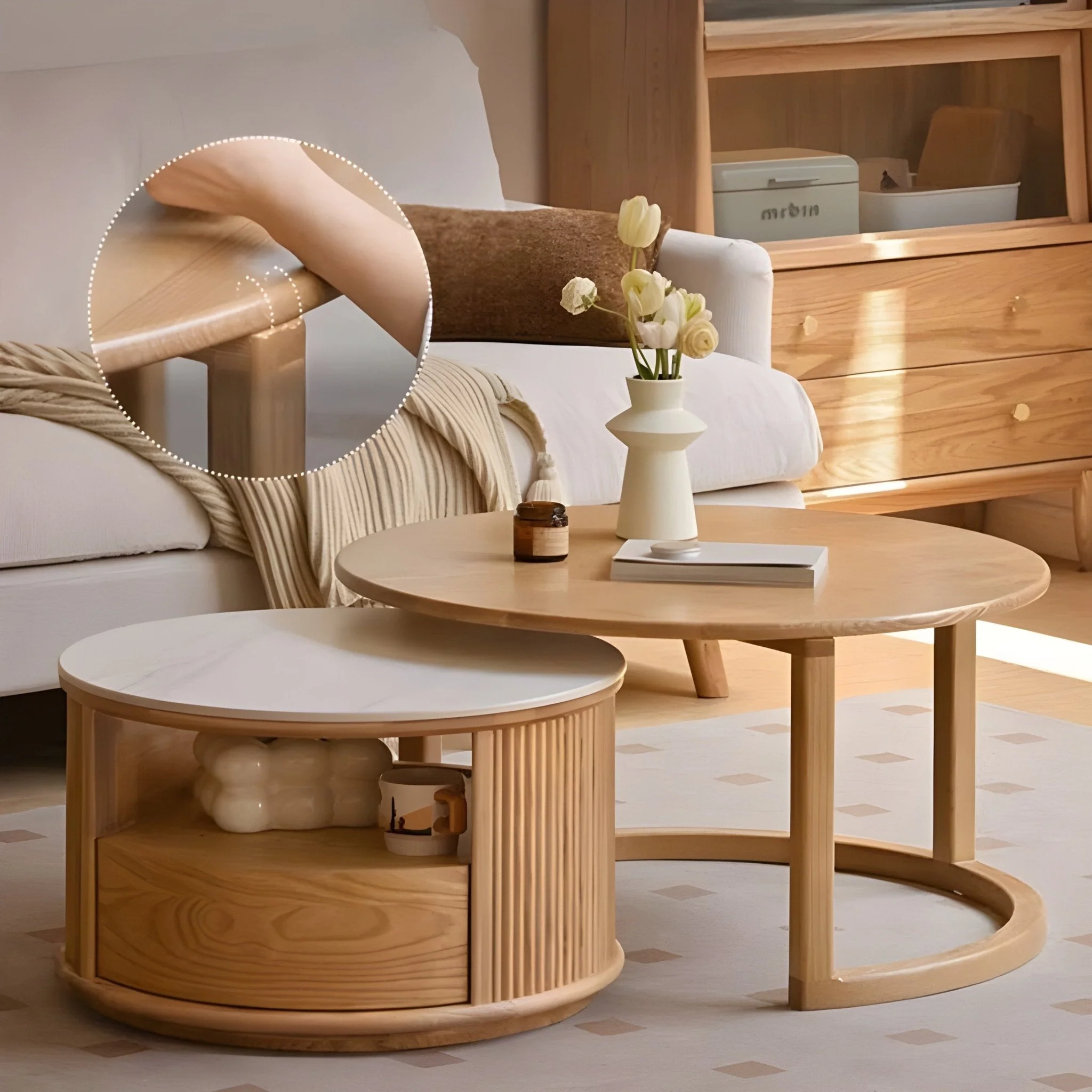 Anders Natural Solid Ash Coffee Table Set Design Three - Image 3