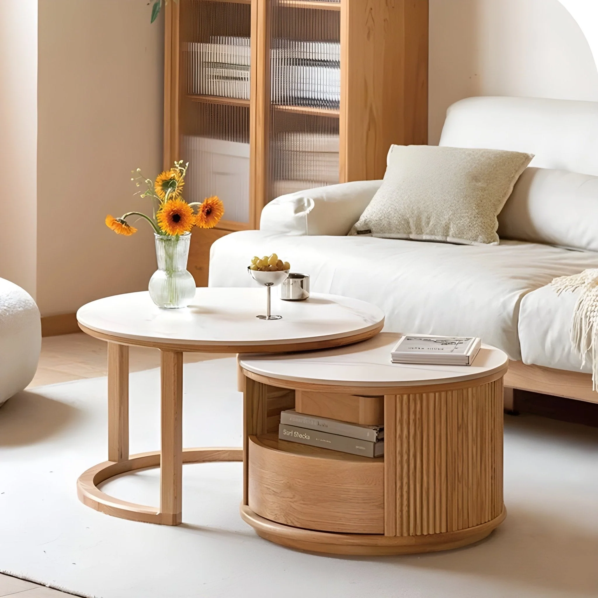 Anders Natural Solid Oak Coffee Table Set - Image 3