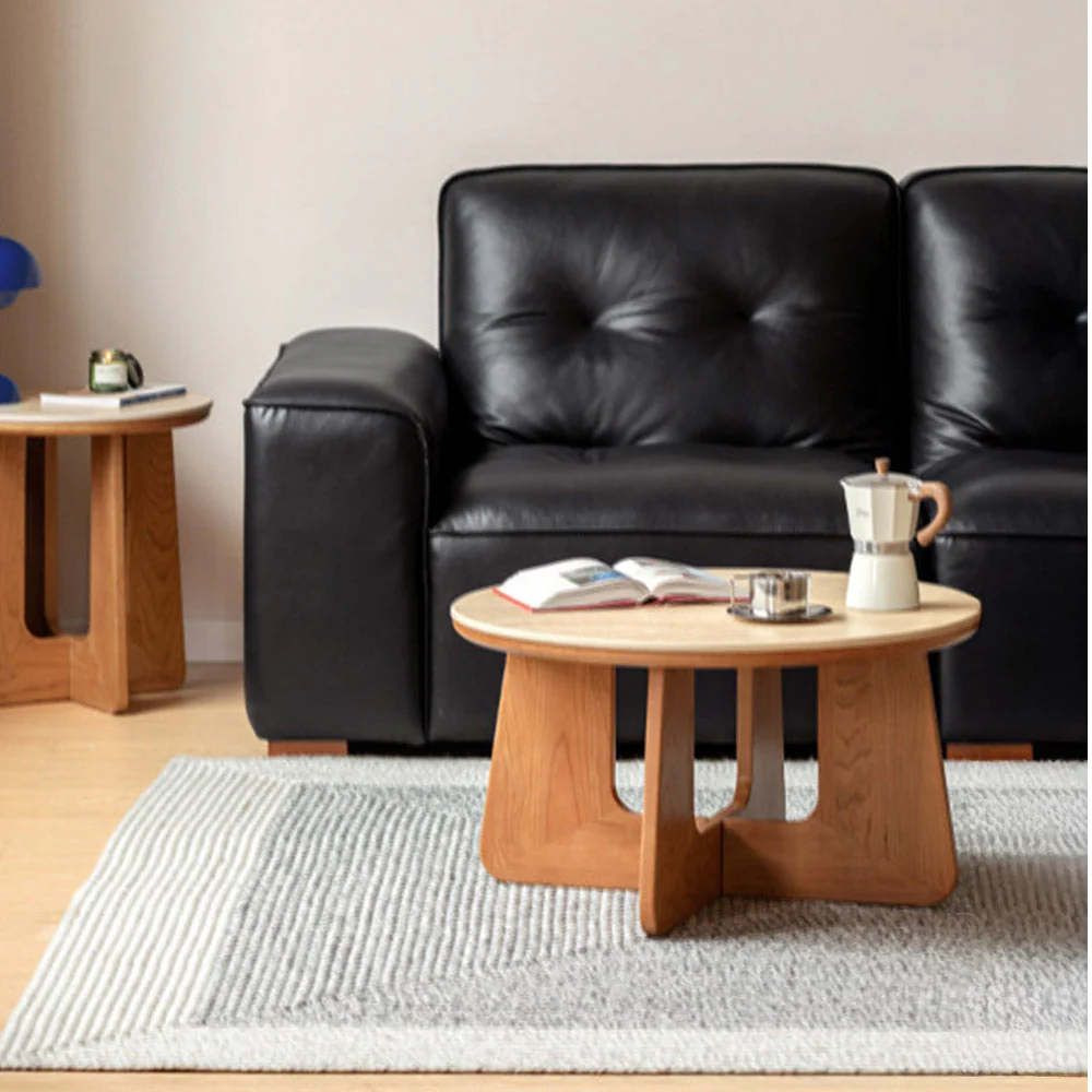 Anela Natural Solid Cherry Coffee Table with Travertine Top - Image 4