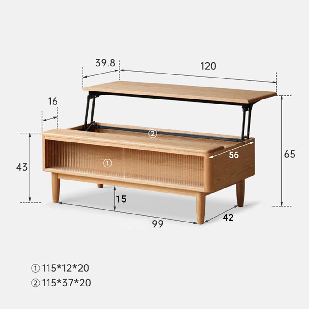 Anzio Natural Solid Oak Lift-Top Coffee Table - Image 11