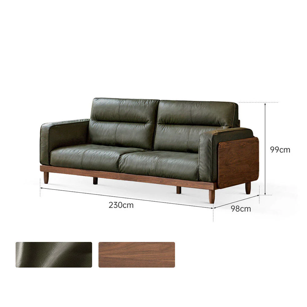 Arcevia Natural Solid Walnut Genuine Leather Sofa - Image 10