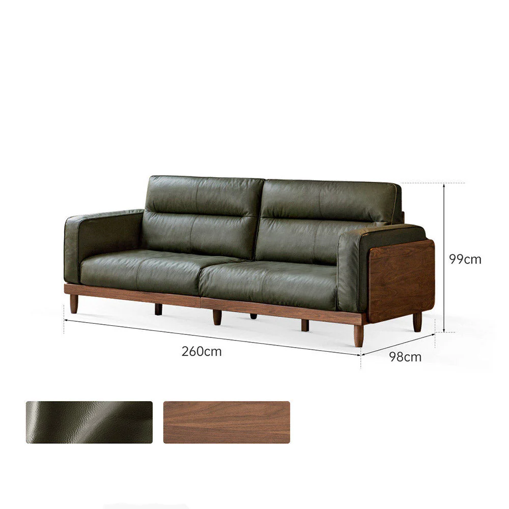 Arcevia Natural Solid Walnut Genuine Leather Sofa - Image 11