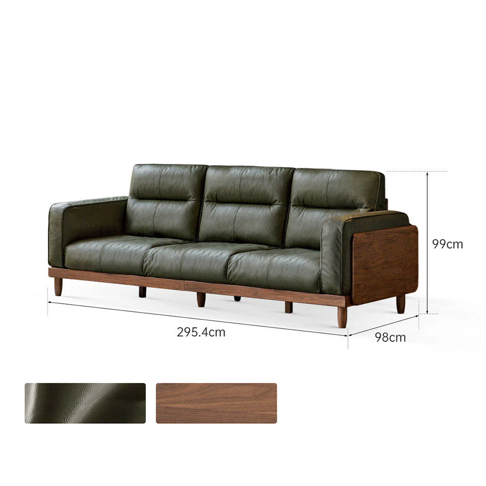Arcevia Natural Solid Walnut Genuine Leather Sofa - Image 12