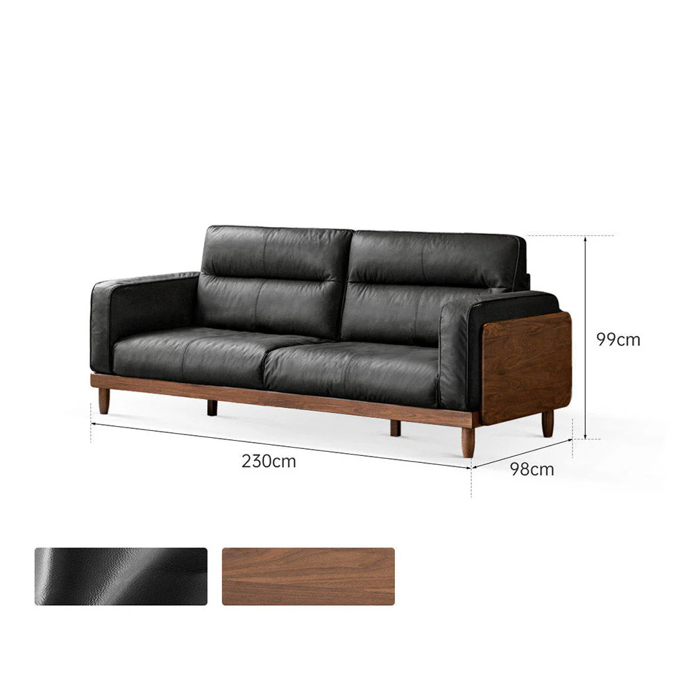 Arcevia Natural Solid Walnut Genuine Leather Sofa - Image 13