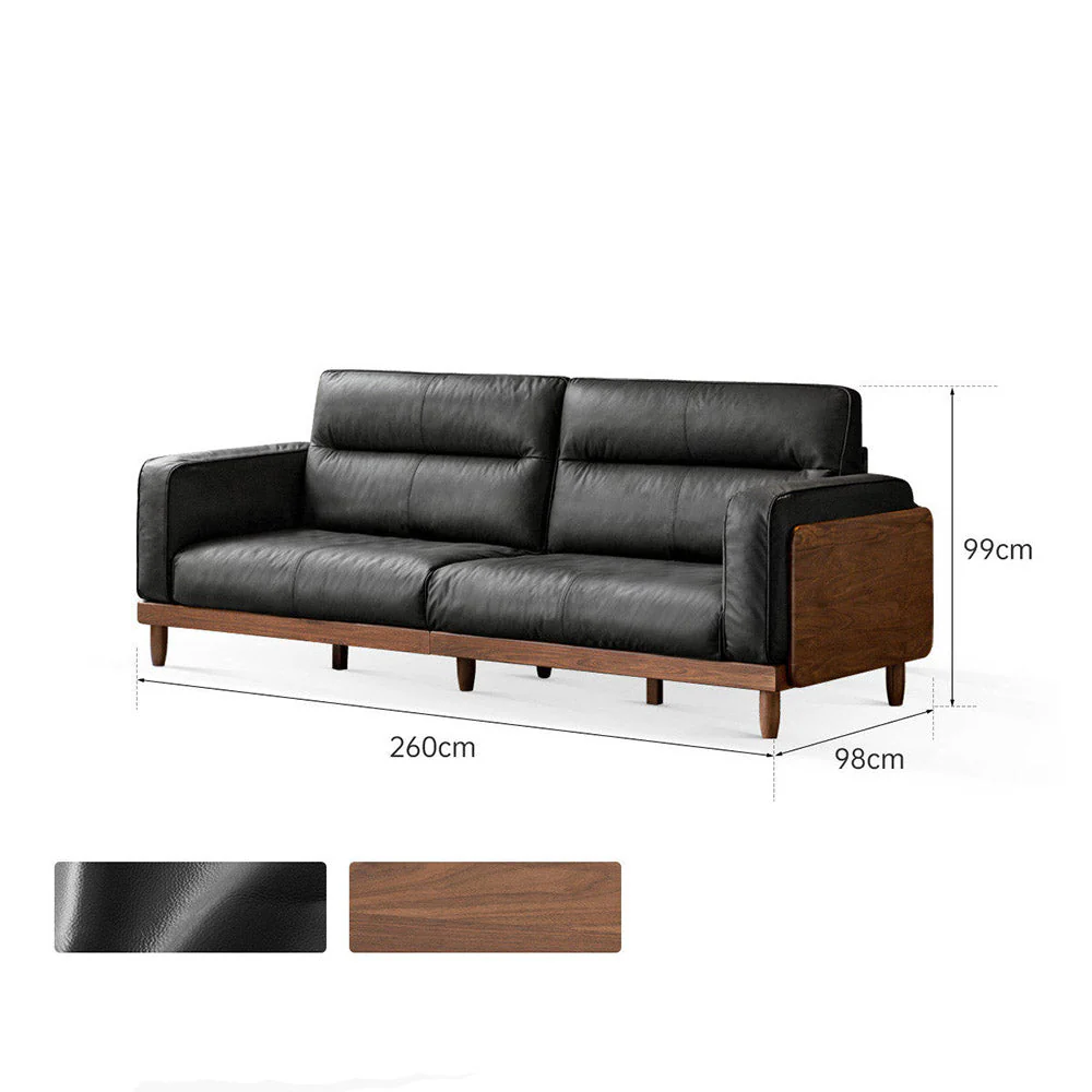Arcevia Natural Solid Walnut Genuine Leather Sofa - Image 14