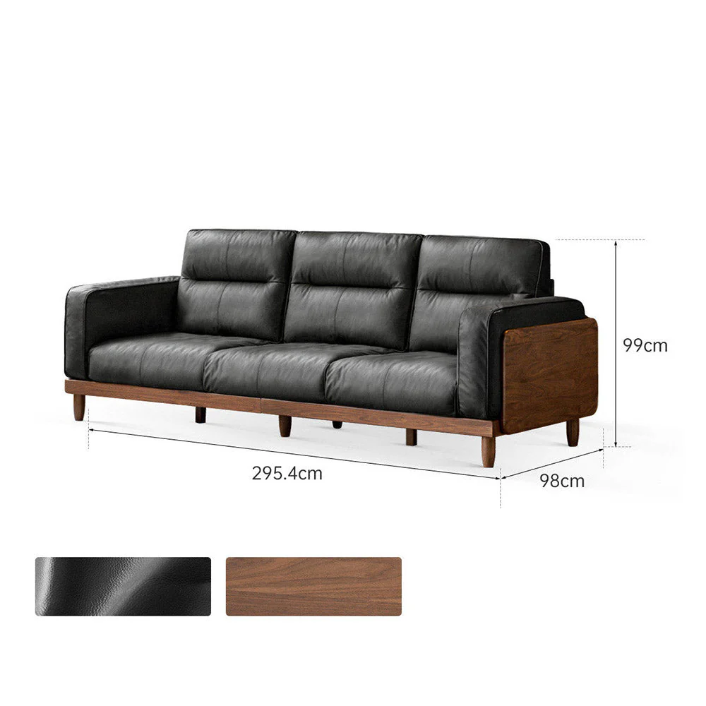 Arcevia Natural Solid Walnut Genuine Leather Sofa - Image 15