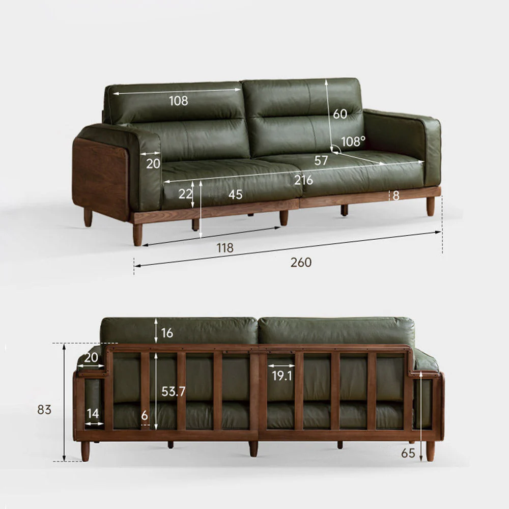 Arcevia Natural Solid Walnut Genuine Leather Sofa - Image 16