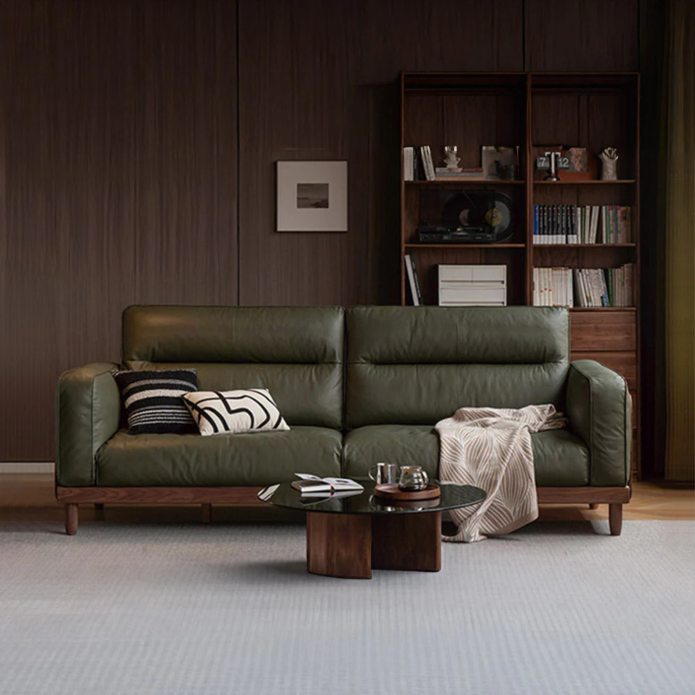 Arcevia Natural Solid Walnut Genuine Leather Sofa - Image 2