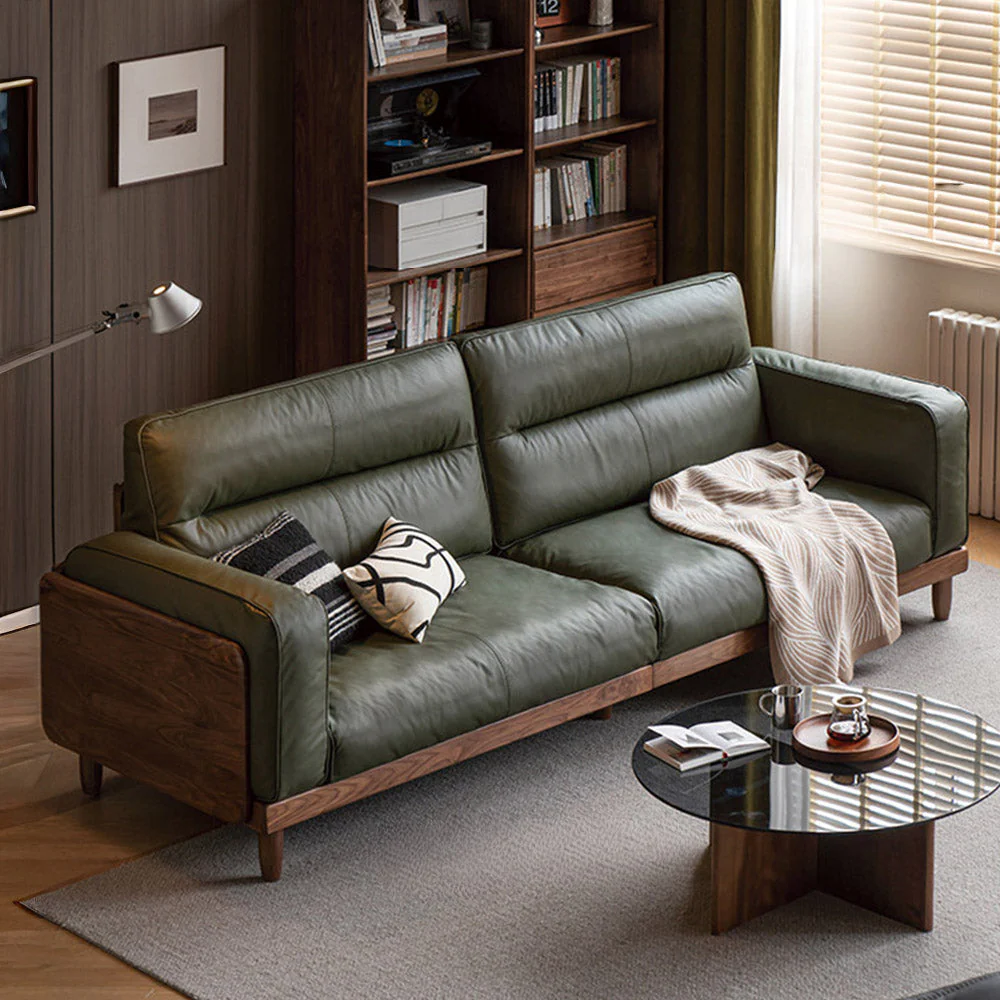 Arcevia Natural Solid Walnut Genuine Leather Sofa - Image 3