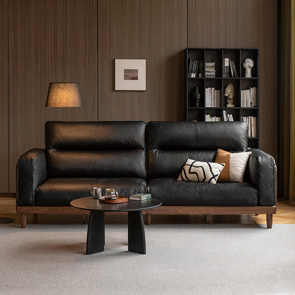 Arcevia Natural Solid Walnut Genuine Leather Sofa - Image 4
