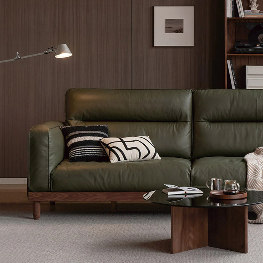 Arcevia Natural Solid Walnut Genuine Leather Sofa - Image 5