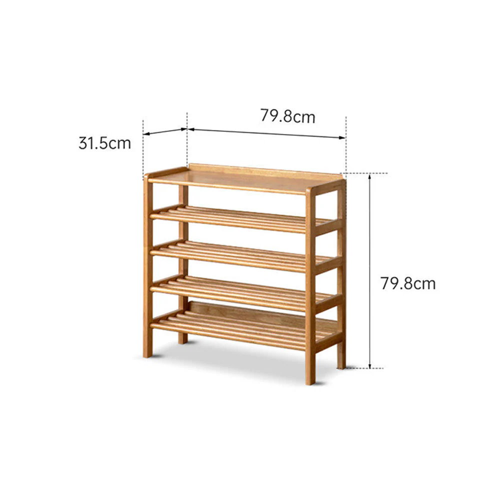 Avola Natural Solid Rubber Wood Shoe Rack with Hooks - Image 12