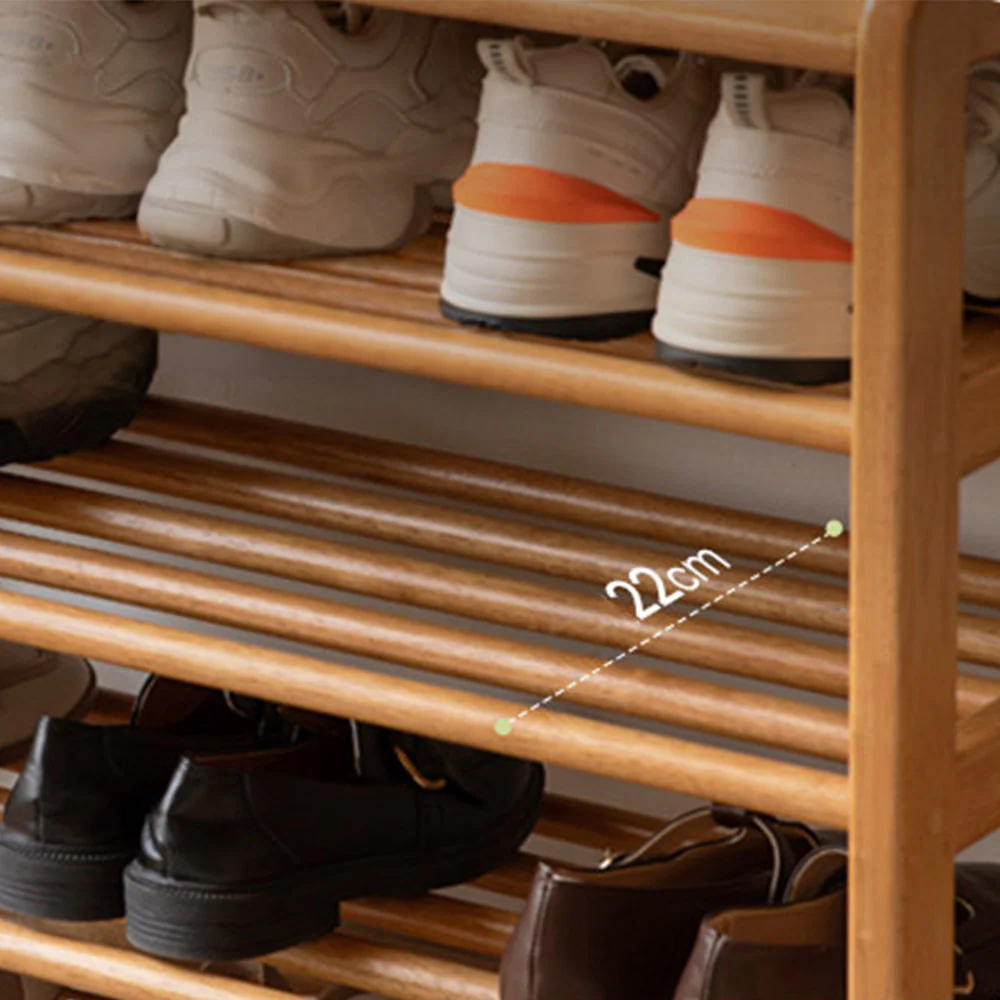 Avola Natural Solid Rubber Wood Shoe Rack with Hooks - Image 9