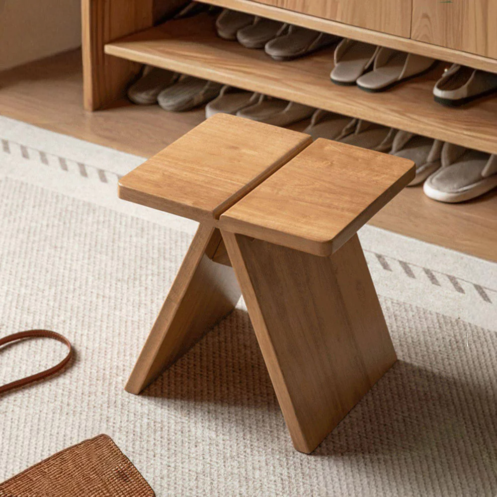 Avola Natural Solid Rubber Wood Shoe Stool - Image 4