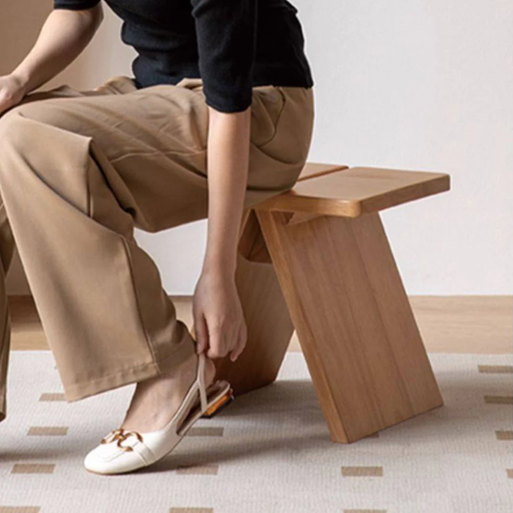Avola Natural Solid Rubber Wood Shoe Stool - Image 5