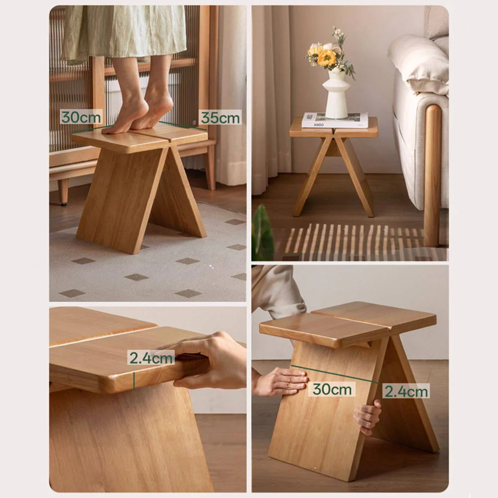 Avola Natural Solid Rubber Wood Shoe Stool - Image 7