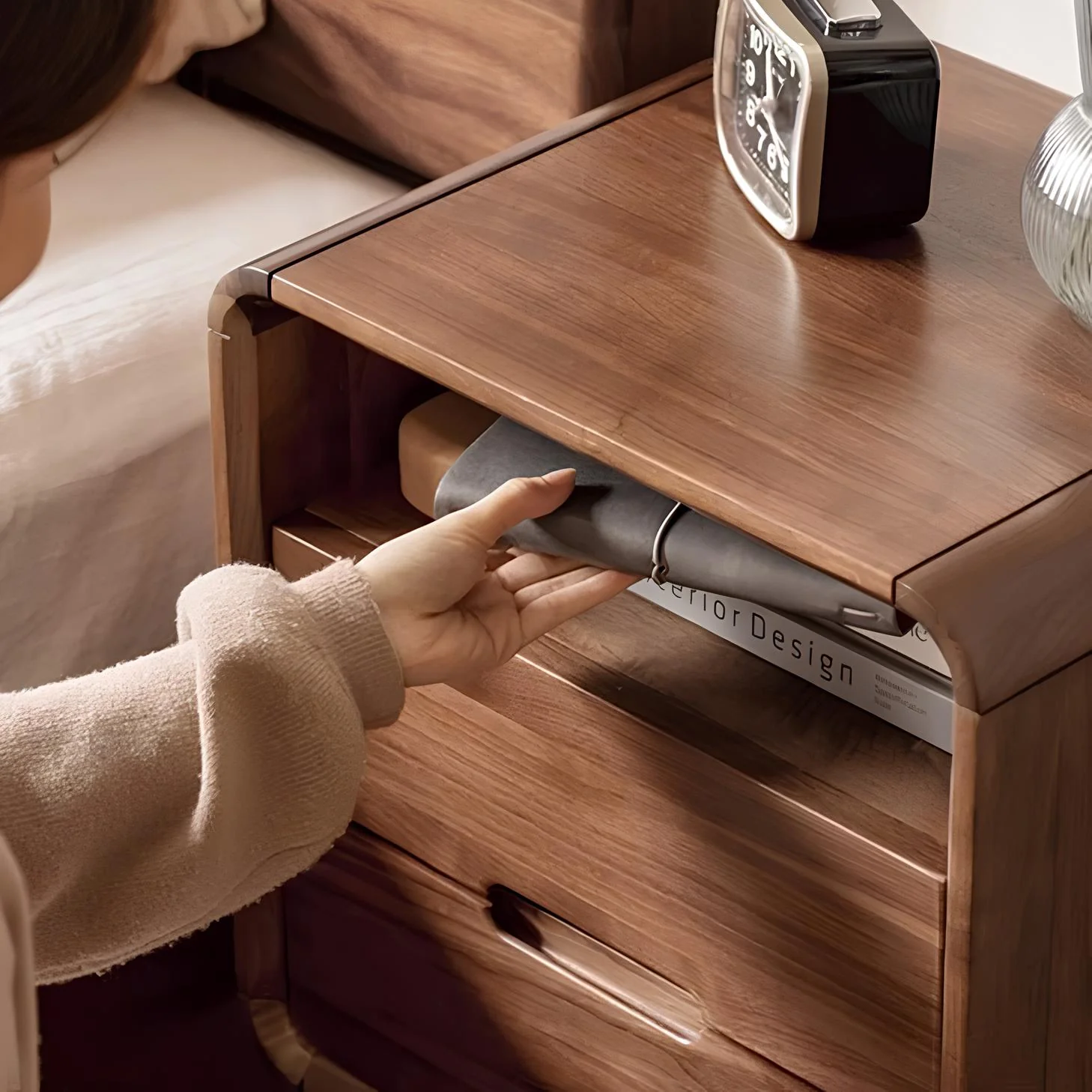 Baileys Solid Walnut Bedside Table - Image 2