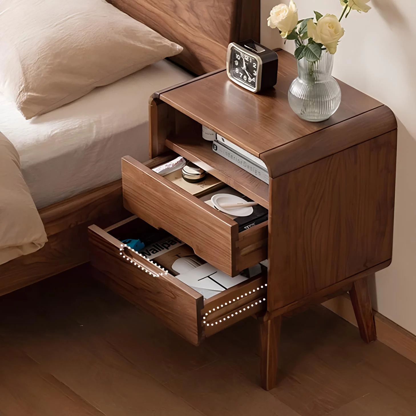 Baileys Solid Walnut Bedside Table - Image 4