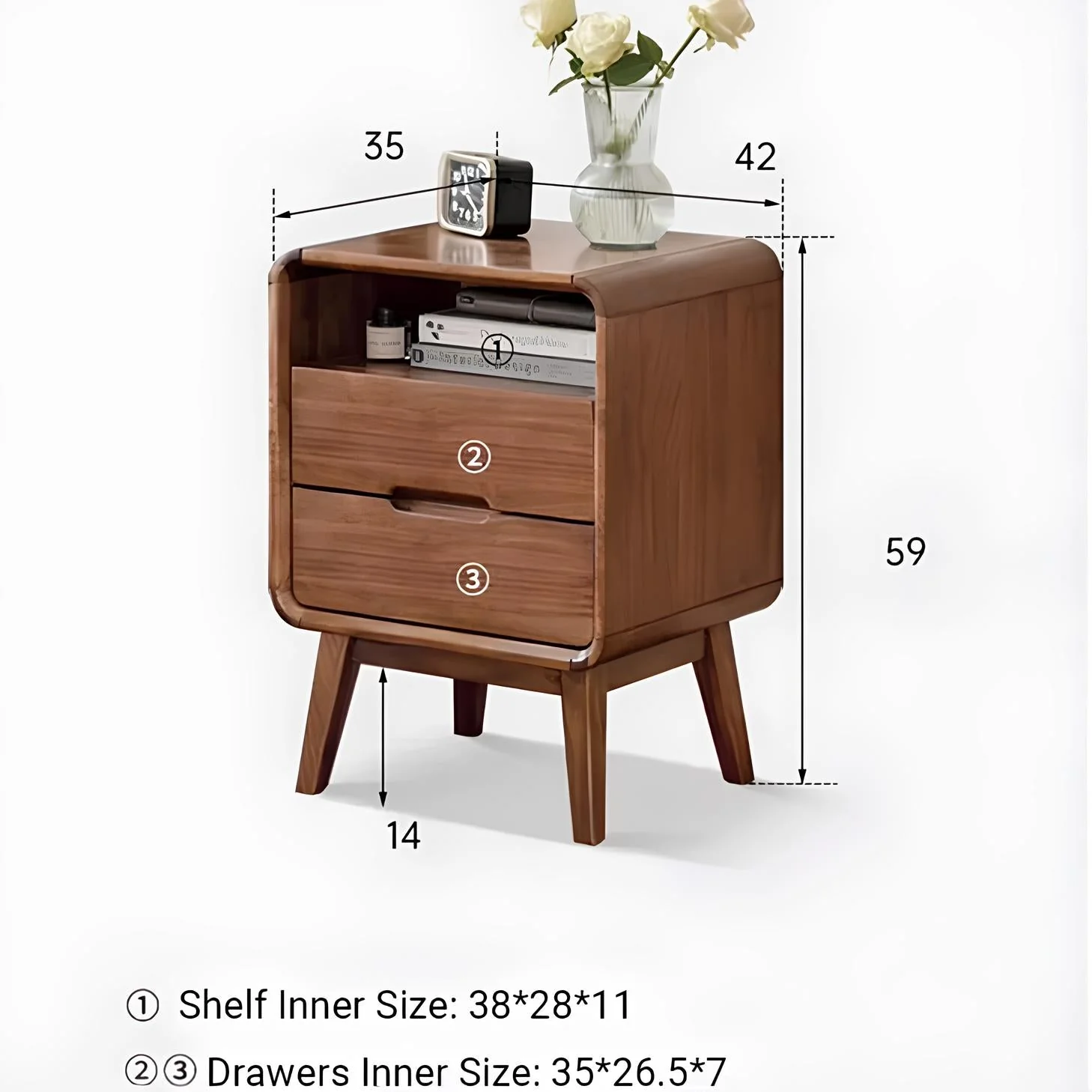 Baileys Solid Walnut Bedside Table - Image 7