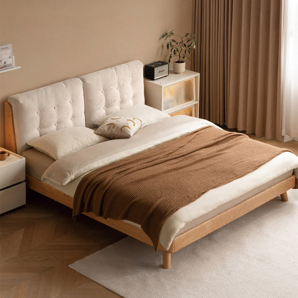 Bliecos Natural Solid Oak Cushion Back Bed Frame - Image 2
