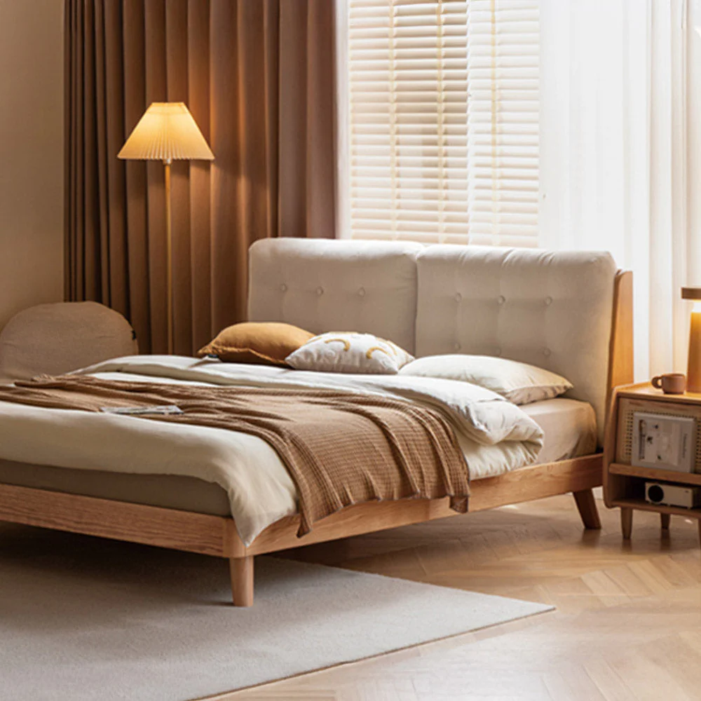 Bliecos Natural Solid Oak Cushion Back Bed Frame - Image 3