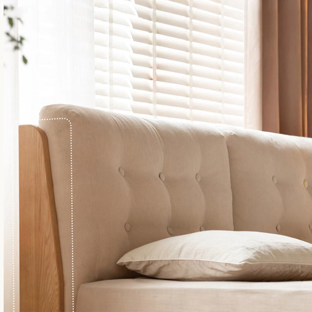 Bliecos Natural Solid Oak Cushion Back Bed Frame - Image 4
