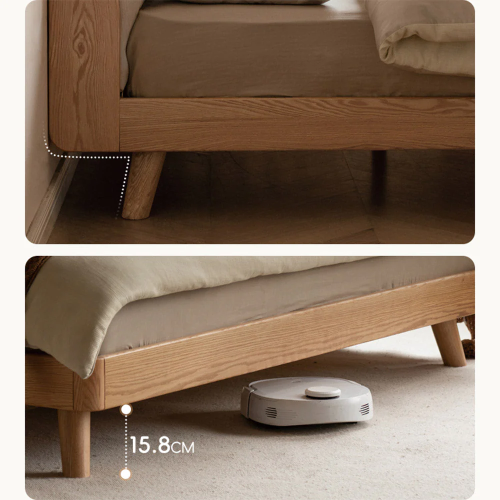 Bliecos Natural Solid Oak Cushion Back Bed Frame - Image 7