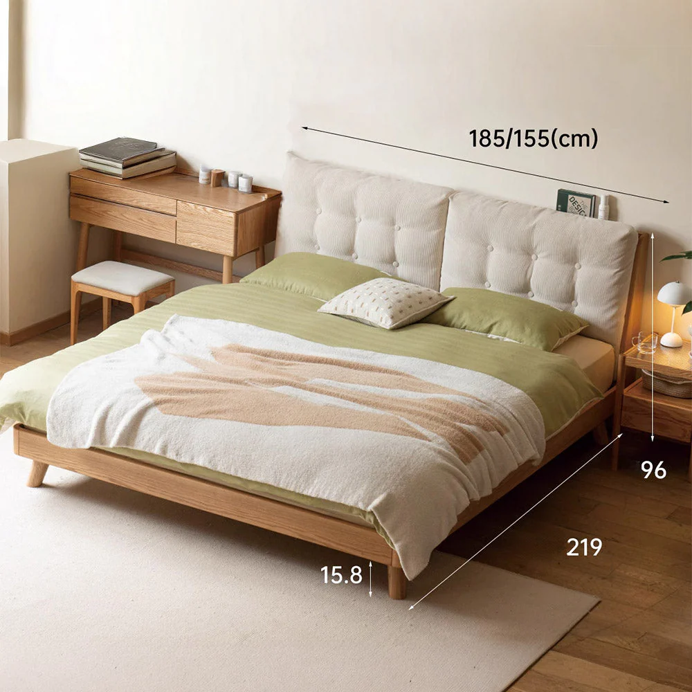 Bliecos Natural Solid Oak Cushion Back Bed Frame - Image 8