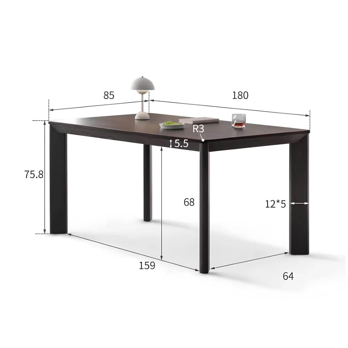 Bremen Solid Oak Dining Table in Charcoal Finish - Image 7