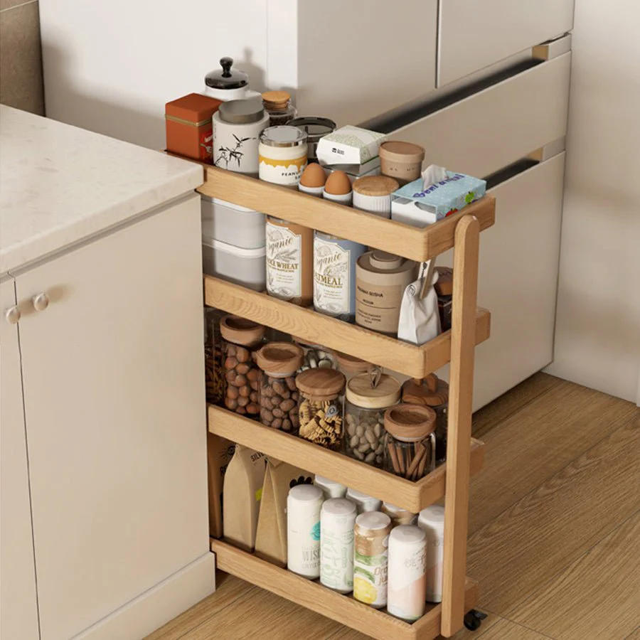 Brilon Natural Solid Oak Storage Shelf with Caster Wheels - Image 3