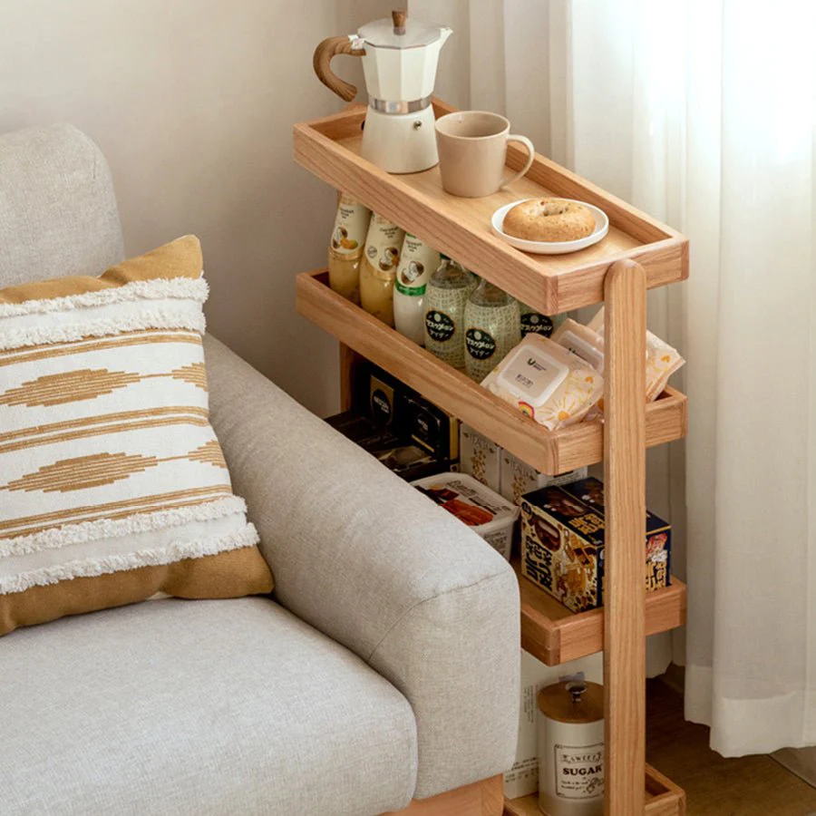 Brilon Natural Solid Oak Storage Shelf with Caster Wheels - Image 4