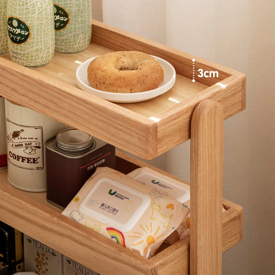 Brilon Natural Solid Oak Storage Shelf with Caster Wheels - Image 6