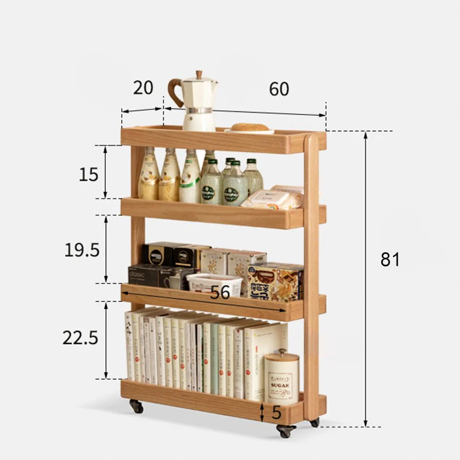 Brilon Natural Solid Oak Storage Shelf with Caster Wheels - Image 8