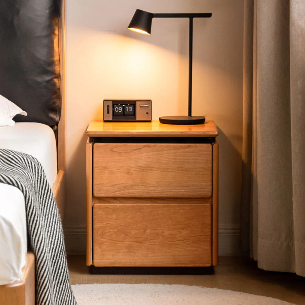 Broby Natural Solid Cherry Floor Standing Bedside Table - Image 2