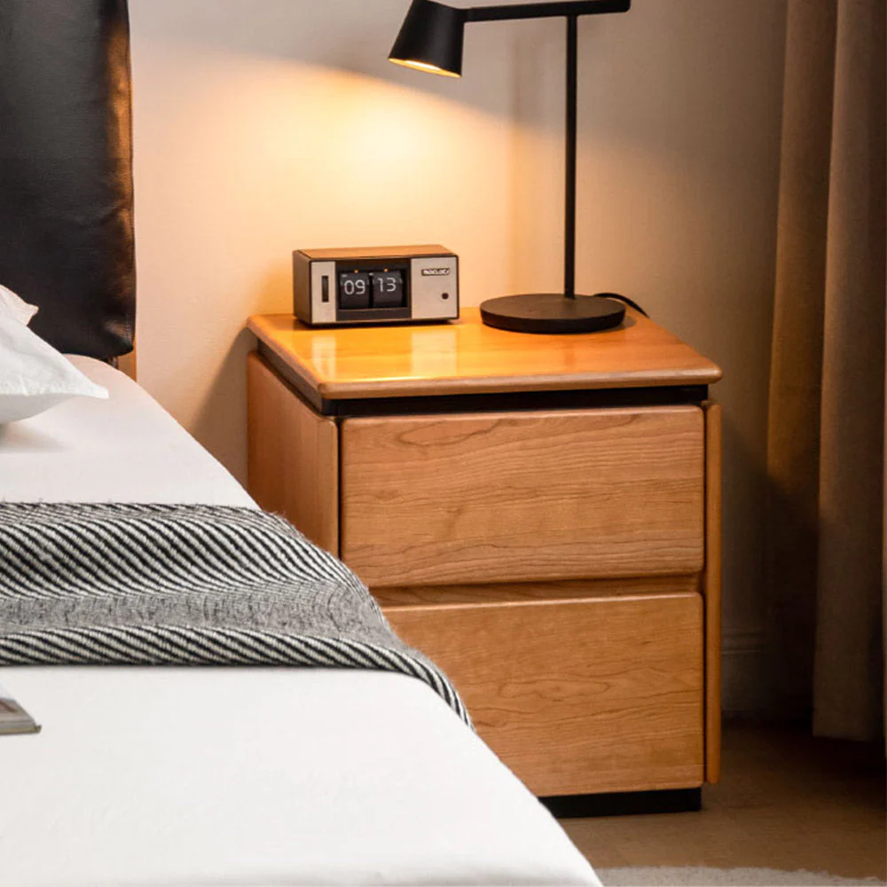 Broby Natural Solid Cherry Floor Standing Bedside Table - Image 4