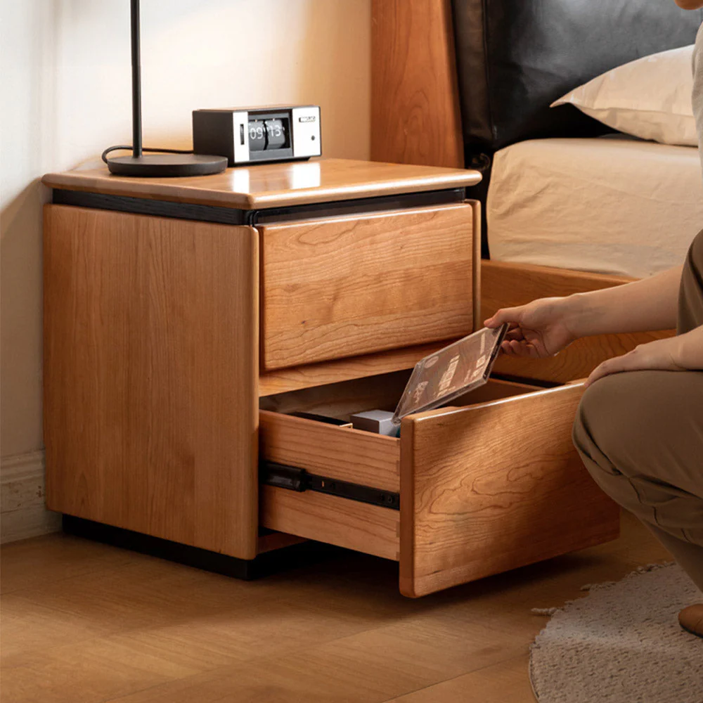 Broby Natural Solid Cherry Floor Standing Bedside Table - Image 9