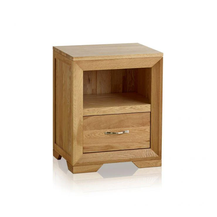 Chamfer Natural Solid Oak 1 Drawer Bedside Table - Image 3