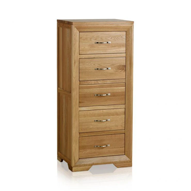 Chamfer Natural Solid Oak 5 Drawers Tallboy - Image 3