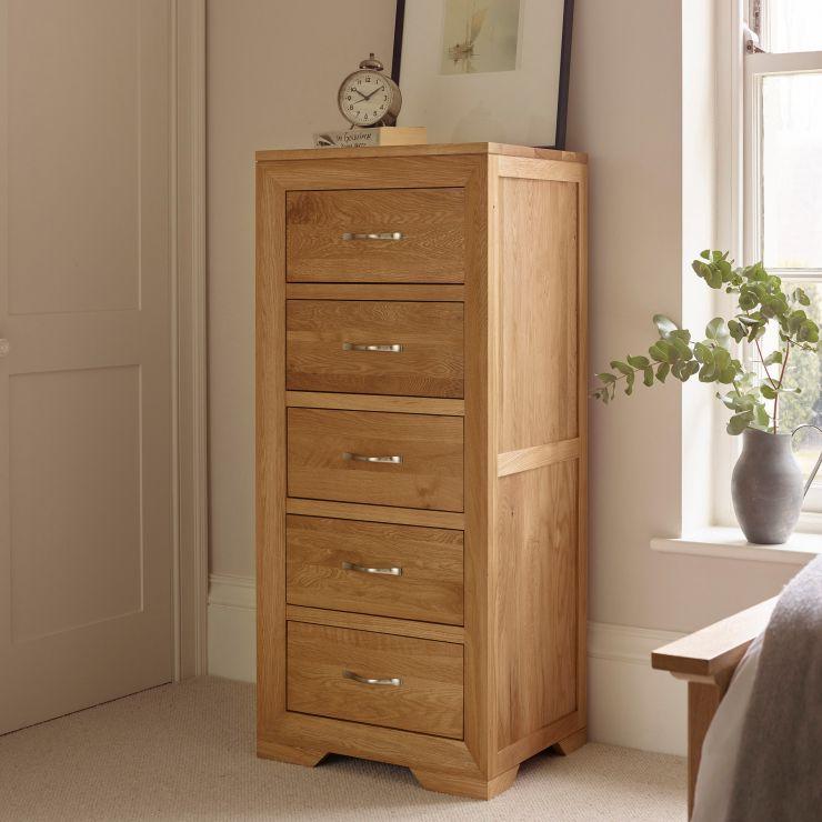 Chamfer Natural Solid Oak 5 Drawers Tallboy - Image 4
