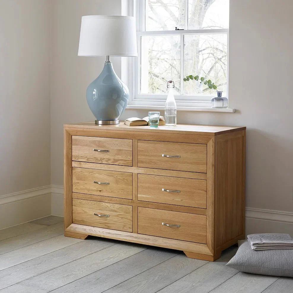 Chamfer Natural Solid Oak Chest of 6 Drawers