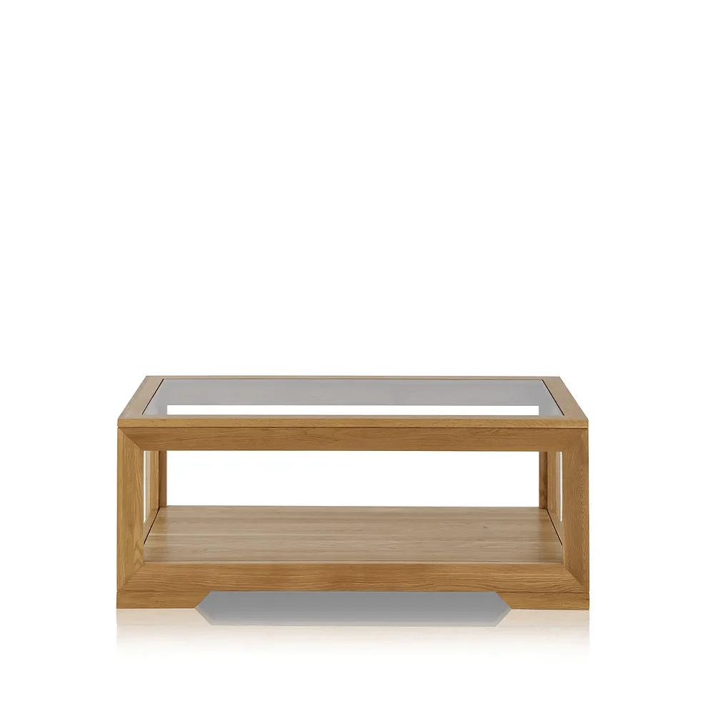 Chamfer Natural Solid Oak Glass Topped Coffee Table - Image 3