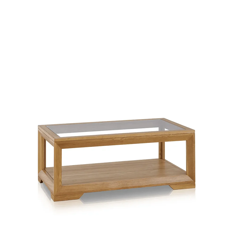 Chamfer Natural Solid Oak Glass Topped Coffee Table - Image 4