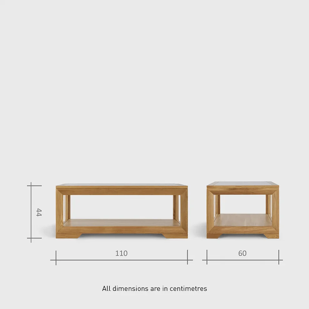 Chamfer Natural Solid Oak Glass Topped Coffee Table - Image 5