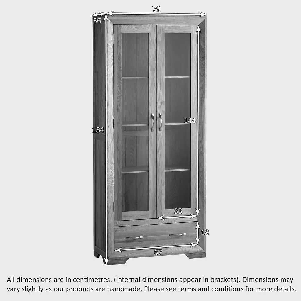 Chamfer Natural Solid Oak Glazed Display/Book Cabinet - Image 6