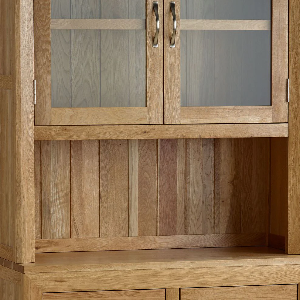 Chamfer Natural Solid Oak Small Sideboard With Hutch Dresser - Image 5