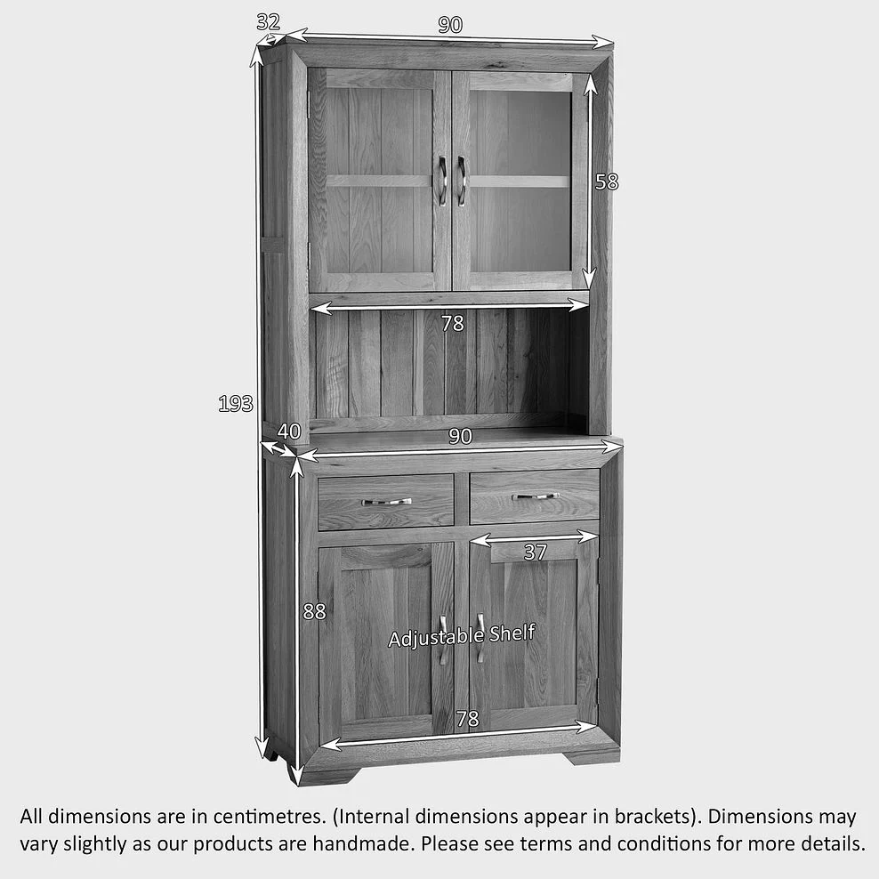 Chamfer Natural Solid Oak Small Sideboard With Hutch Dresser - Image 6